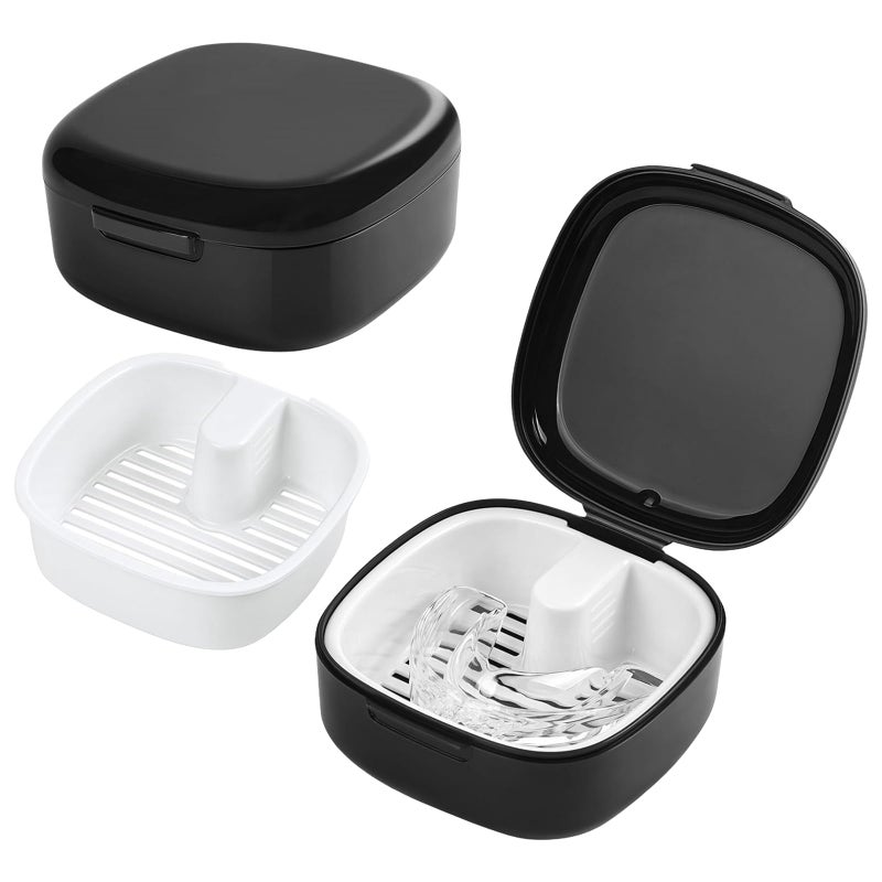 Flintronic Retainer Denture Case, Denture Cleanning Set for Braces, Retainers, Gum Shields, Portable Retainer Box with Strainer Basket, Invisible Braces Storage Box for Home & Travel Cleaning